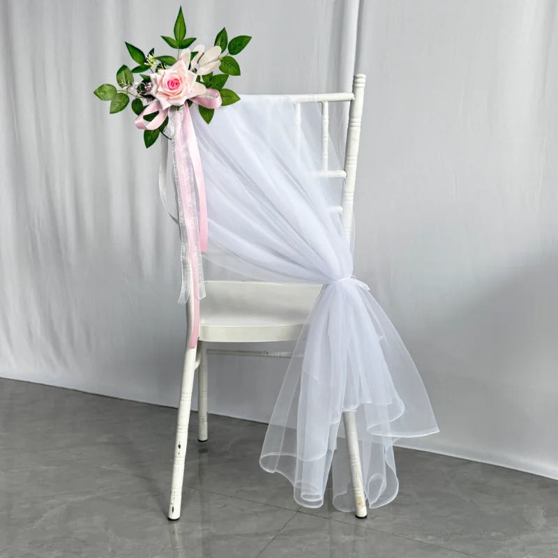 YeeNanee 8pcs Wedding Chair Decoration Flowers Artificial Rose Eucalyptus Pew Flowers for Wedding Ceremony Aisle Church Decor