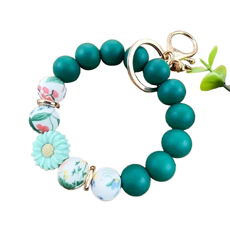 Hemasa Handmade Daisy Silicone Beads Bracelet Keychain /Anti-Lost Wallet Pendant Ring Holder