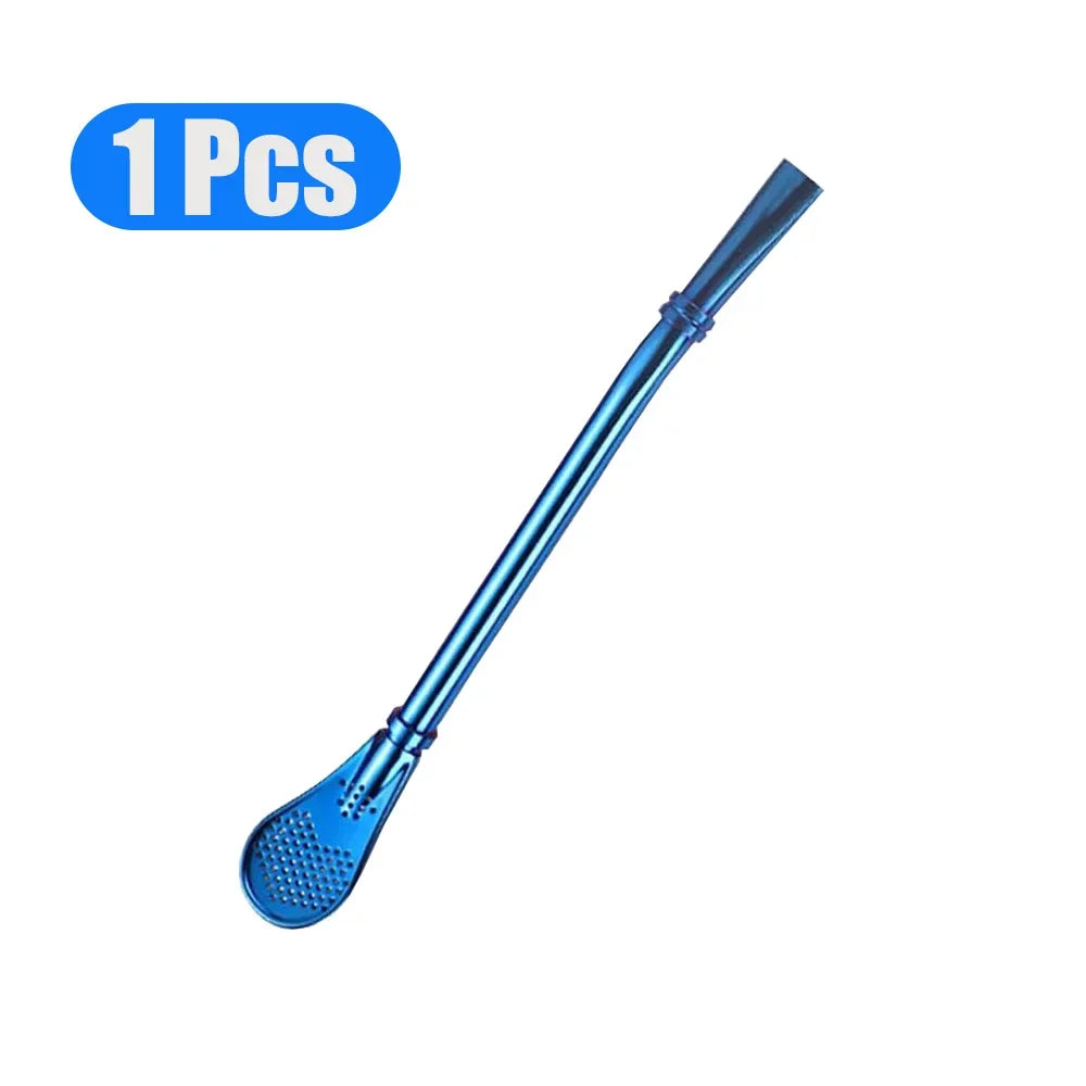 1-10Pcs 304 Stainless Steel Drinking Straw Spoon Tea Filter Reusable Bombilla Gourd Cocktail Straw Spoon Coffee Bar Accessory