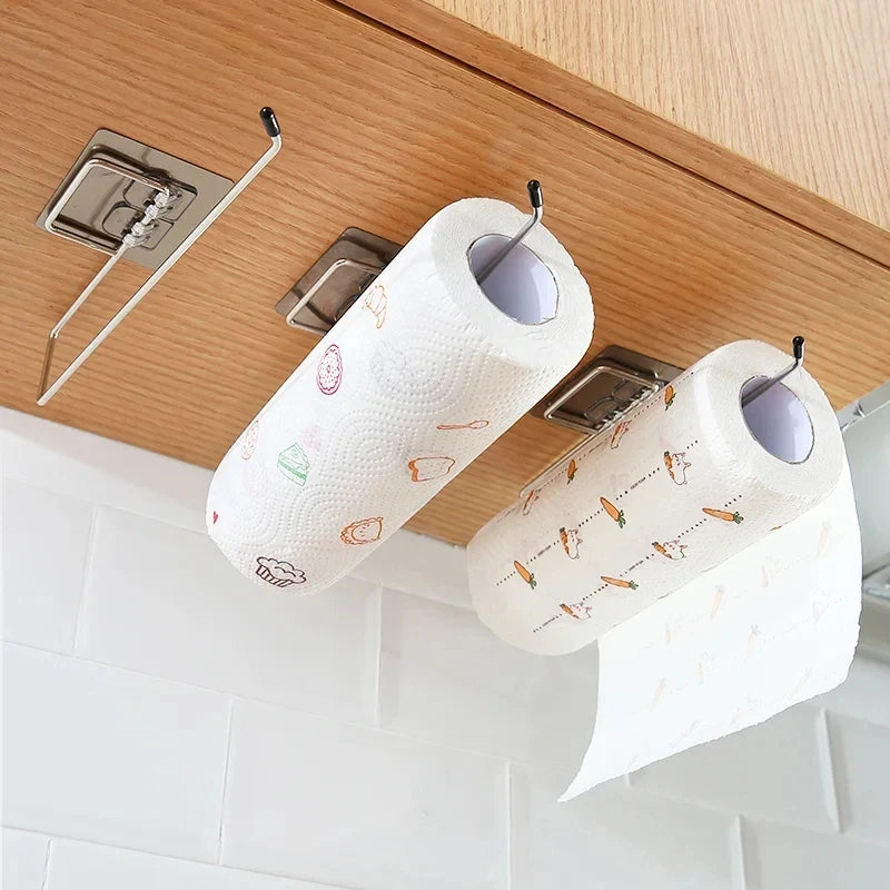 Hemasa 1PCS Kitchen Paper Towel Holder Adhesive Toilet Paper Rack Towel Hanger Tissue Dispenser Roll Napkin Cabinet Storage Accessories