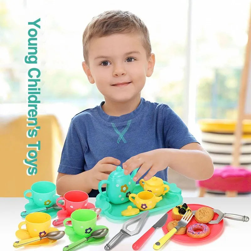 Hemasa Kids Pretend Play Tea Party Set Play Food Accessories Teapot Cup Tea Set Toy Kitchen Early Educational Toys for Children Gifts