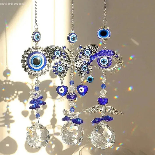 Hanging Crystal Sun Catcher Evil Eye Hamza Hand Rainbow Maker Colored Glass Light Catcher Prism Home Garden Decoration Decor