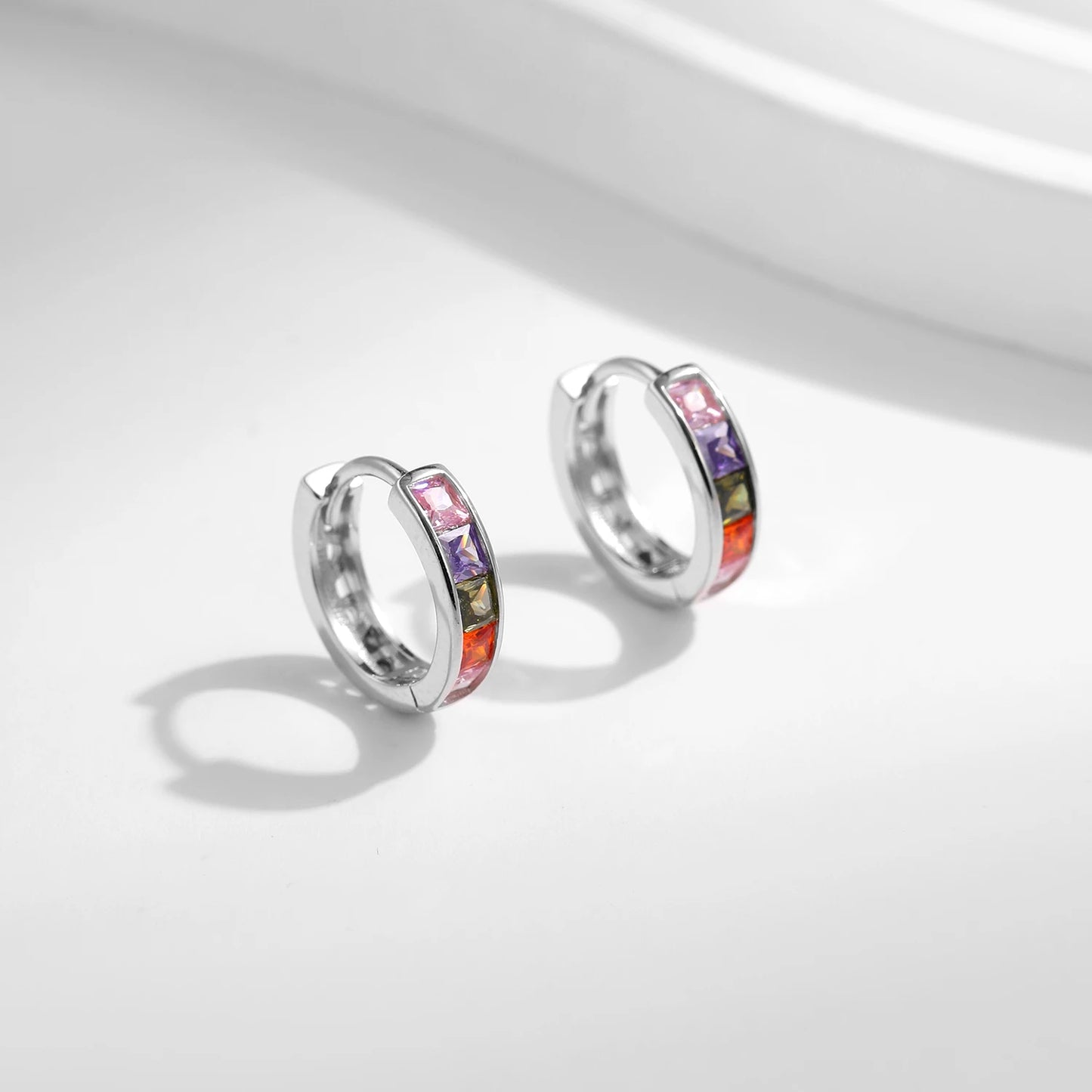 MODIAN 925 Sterling Silver Trendy Basic Colorful Zirconia Hoop Earrings Exquisite Party Ear Buckles For Women Fine Jewelry Gift