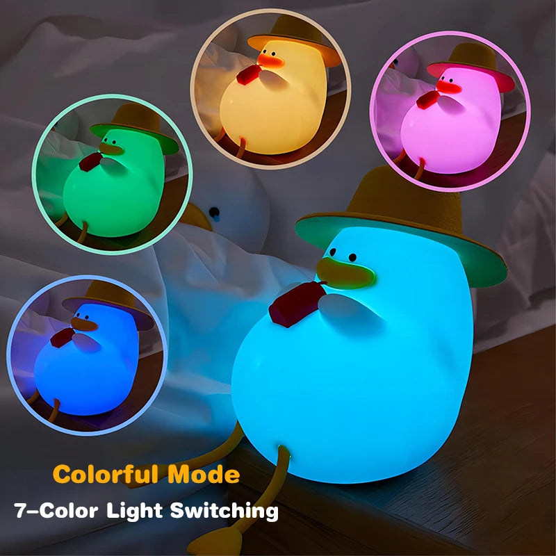 Duck Rechargeable LED Night Light Pat Silicone Lamp Bedside Cartoon Cute Children Nightlights for Home Room Decor Birthday Gift