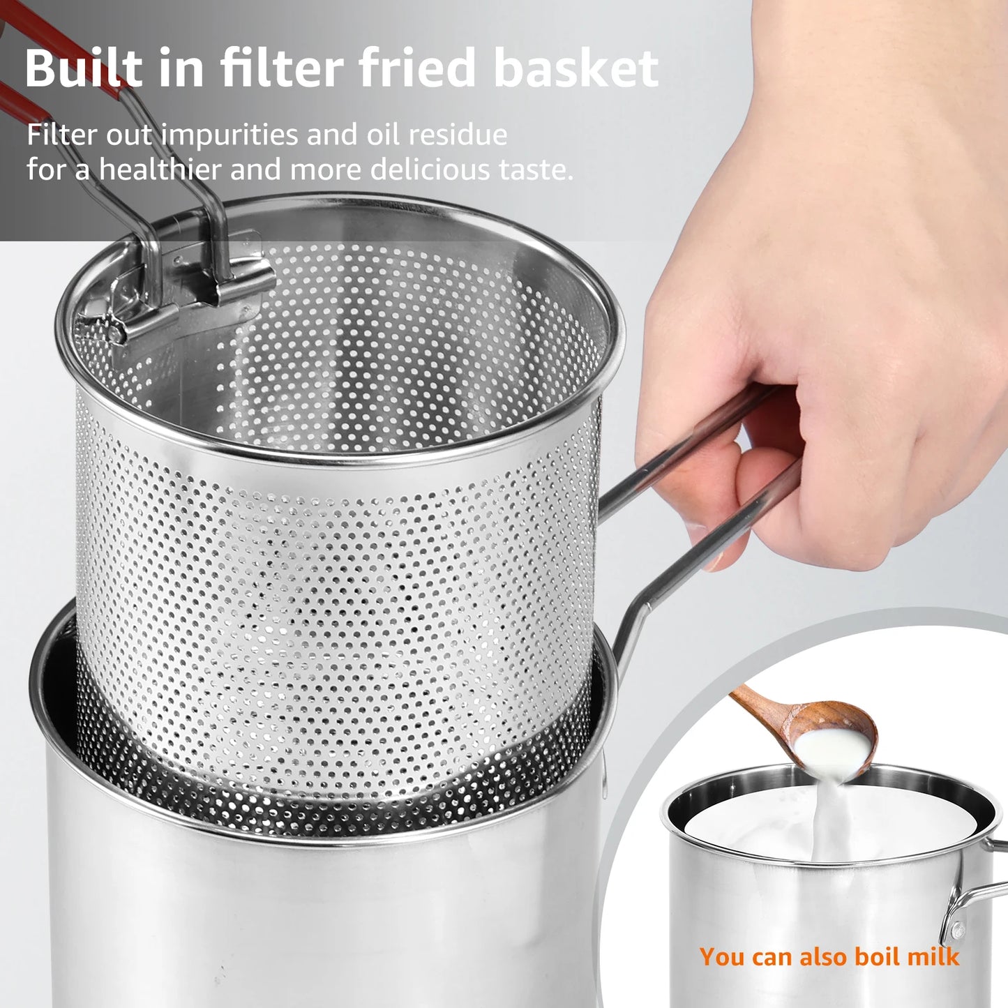 Tejesa Deep Frying Pot Stainless Steel Deep Fryer with Strainer Basket for Kitchen Dining Room Camping Picnic Fried Chicken Food Pan