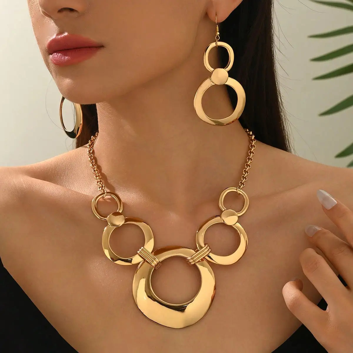 Gold Multi-Layer Ring Necklace And Earring Set 2026 New Style Simple High-End Stacked Design Versatile Daily Gift Jewelry
