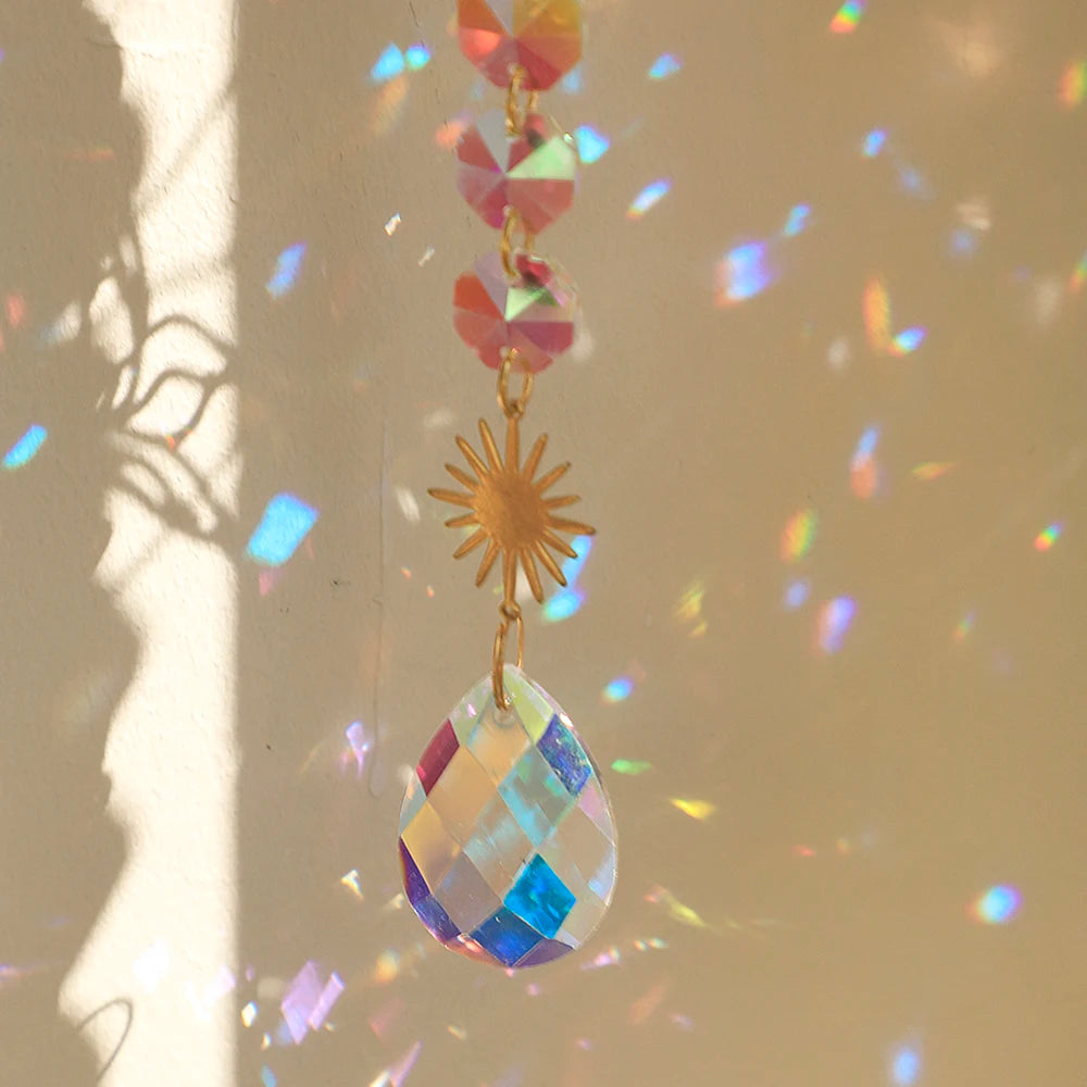 Hemasa Sun Catcher Crystal Lotus Hanging Crystals Stained Glass Suncatcher Outdoor Decor Rainbow Maker Prism Chakras Garden Decoration