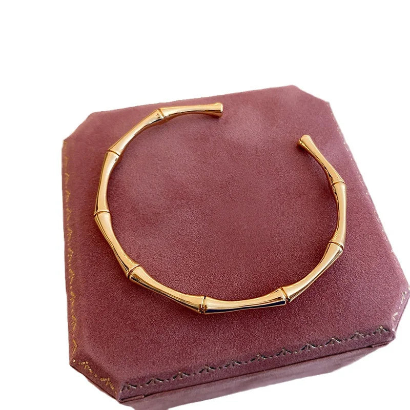 Hemasa Stainless Steel Gold Color Bamboo Joint Bangles  For Women