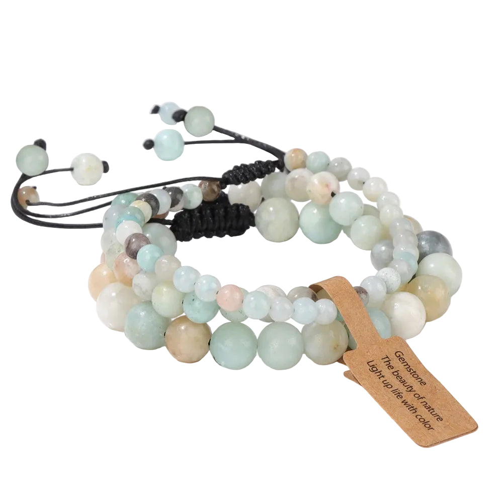 Tejesa  3pcs  Amazonite Bracelets for Women Men 4/6/8mm Beads Braided Bracelet Handmade Adjustable Wristbands Jewelry
