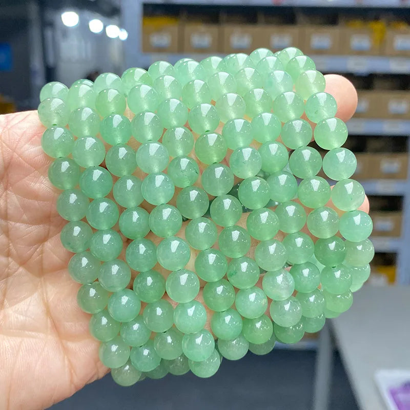 Hemasa Fashion Natural Jade Green Aventurine Round Beads Bracelet Women