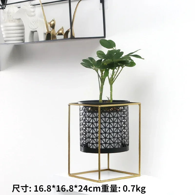 Nordic light luxury gold hollowed flower pot creative fashion balcony plant stand simple atmosphere indoor decorative