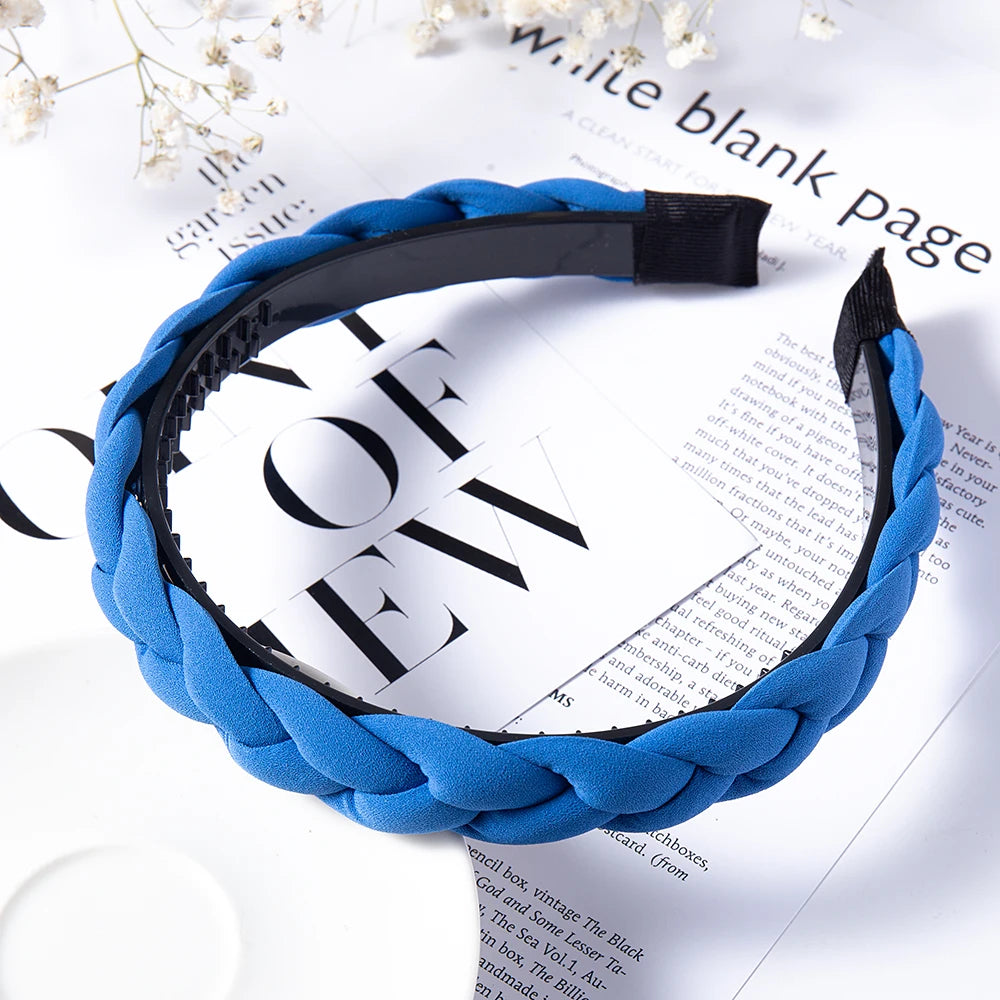 Fashion Solid Color Braid Hairbands For Women Weaving New Non-slip Headband Wide Hair Hoop Bands Bezel Hair Accessories Headwear