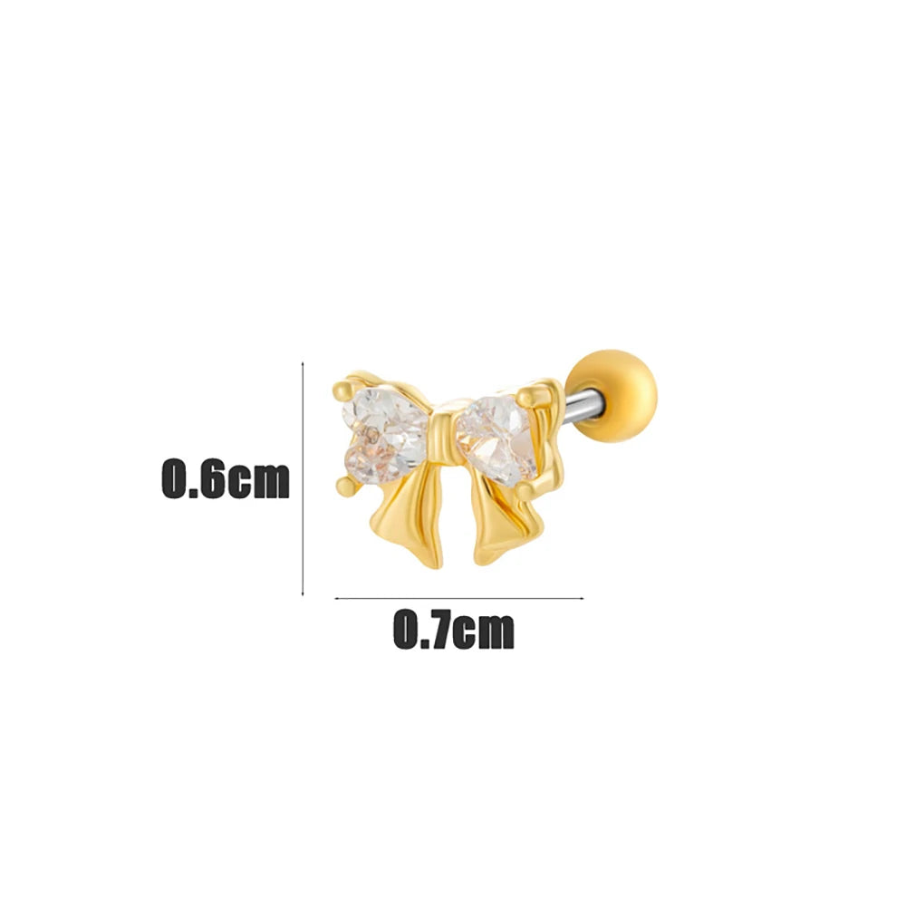Tejesa Gold Color Stainless Steel  Crystal Bowknot Earrings For Women
