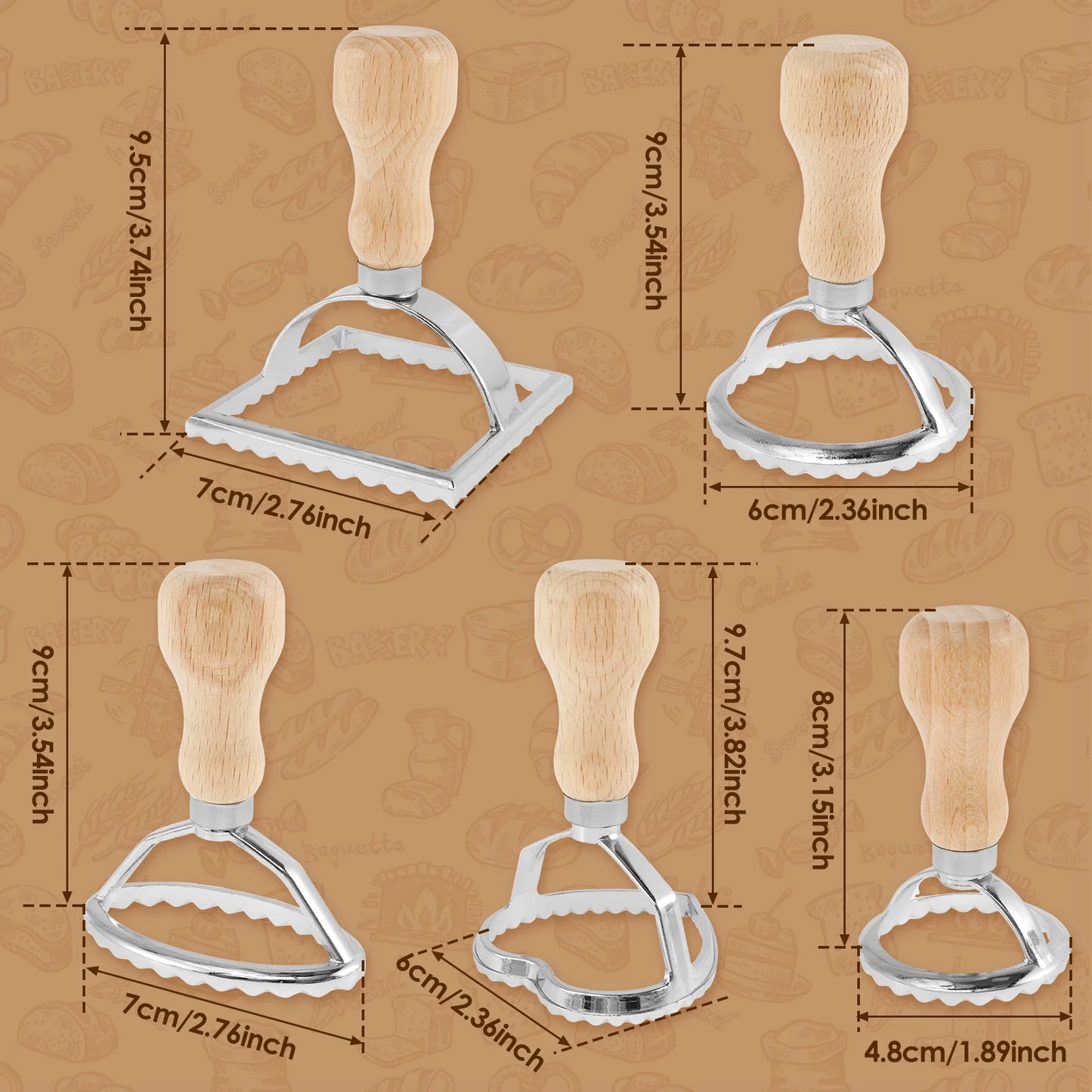 Tejesa 6Pcs Ravioli Maker Set Ravioli Cutter Pastry Press Mold Dumpling Lace Ravioli Maker Raviol Stamp Cookie Mold Kitchen Baking Tool