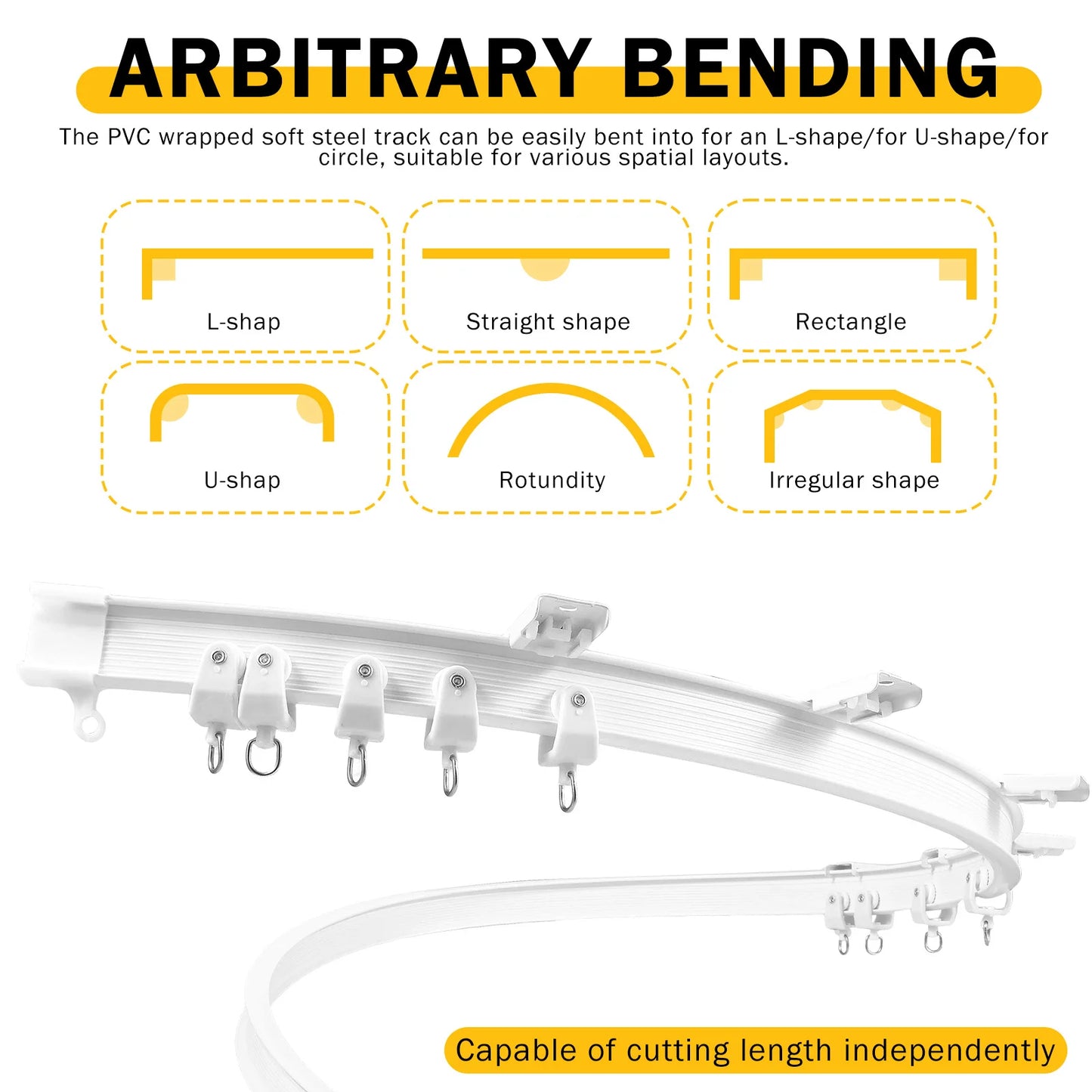 16.4 ft Ceiling Curtain Rail Flexible Ceiling Mount Curtain Track with Mute Roller Sliding Curtain Rail Window Decor Accessorie