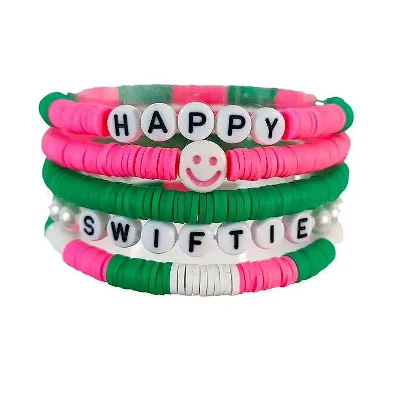 Handmade Smile Taylor The Swift  Bohemian Shinning Bead Bracelet For Women Soft Clay Color Summer Party Fans Friend Gift