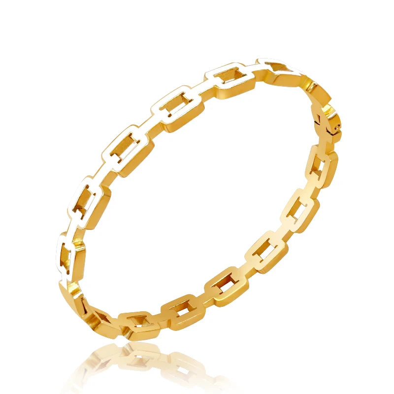 Heamsa White Enamel Charm Cuff Bangle For Women /Stainless Steel Round Hollow  Bracelet