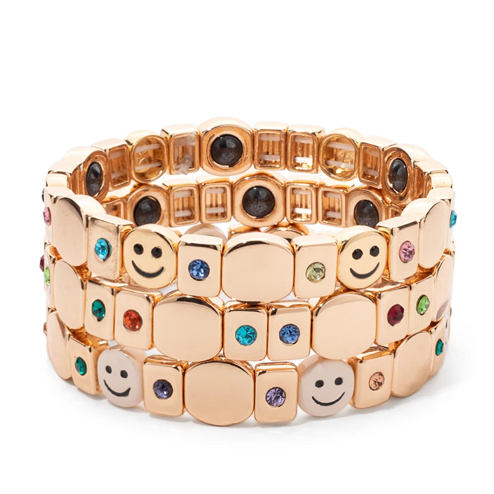 2024 New Gold Color Bangle Happy Elastic Bracelets For Women Beaded Accessory