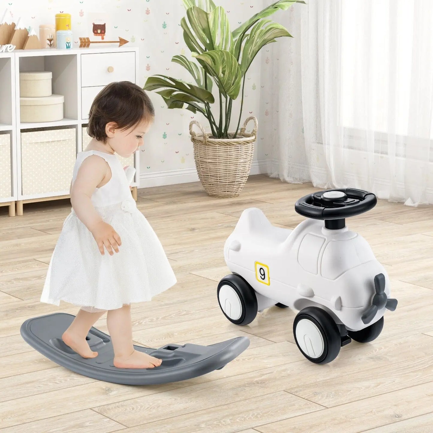 DORTALA 3-in-1 Toddler Rocking Horse Sliding Car Ride On Toy W/ Detachable Balance Board