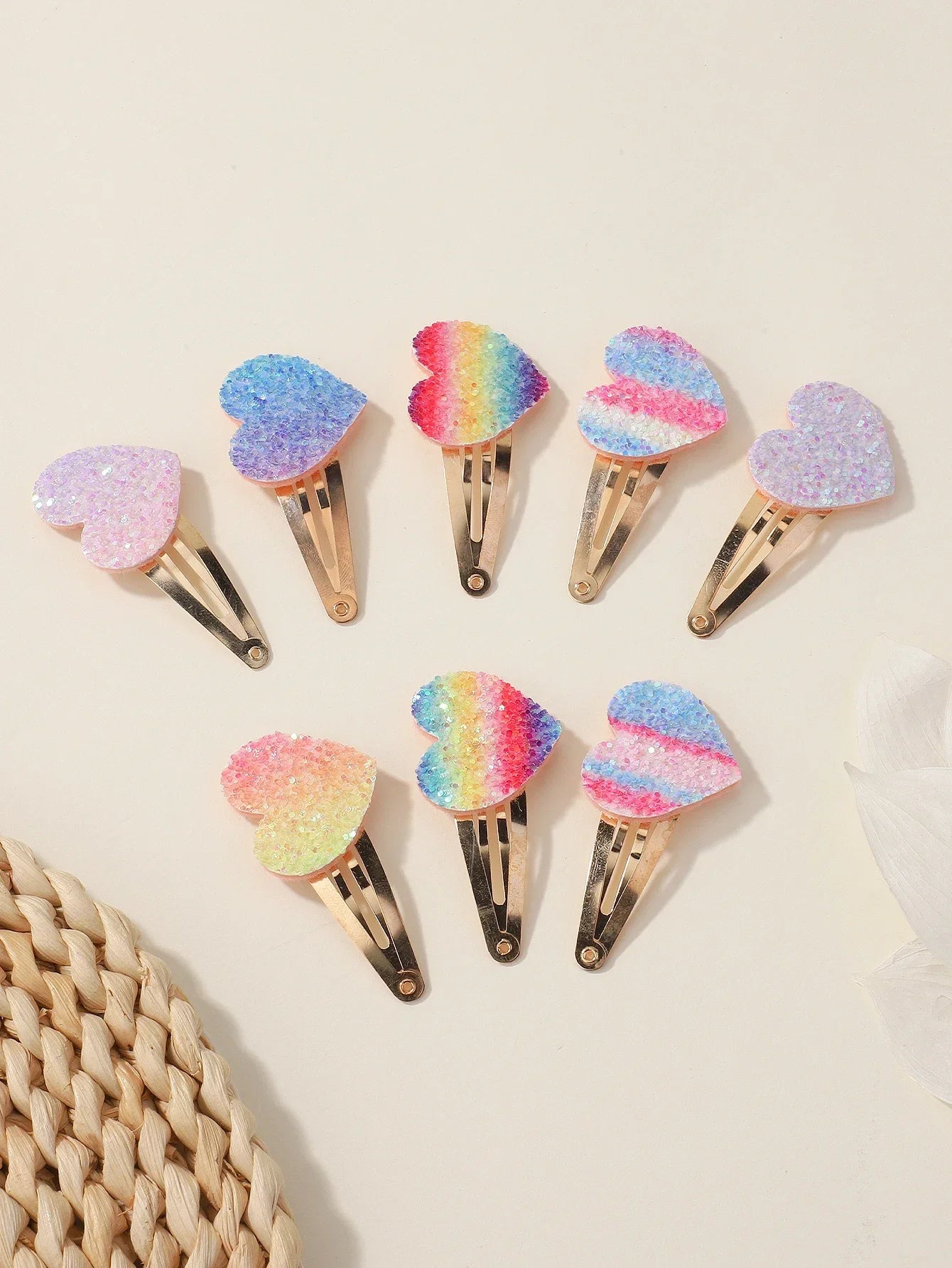 Hemasa 8Pcs Fashion Glitter Rainbow Flower Rabbit  Handmade Hairpins For Cute Girls Hair Clips Barrettes Headwear Hair Accessories