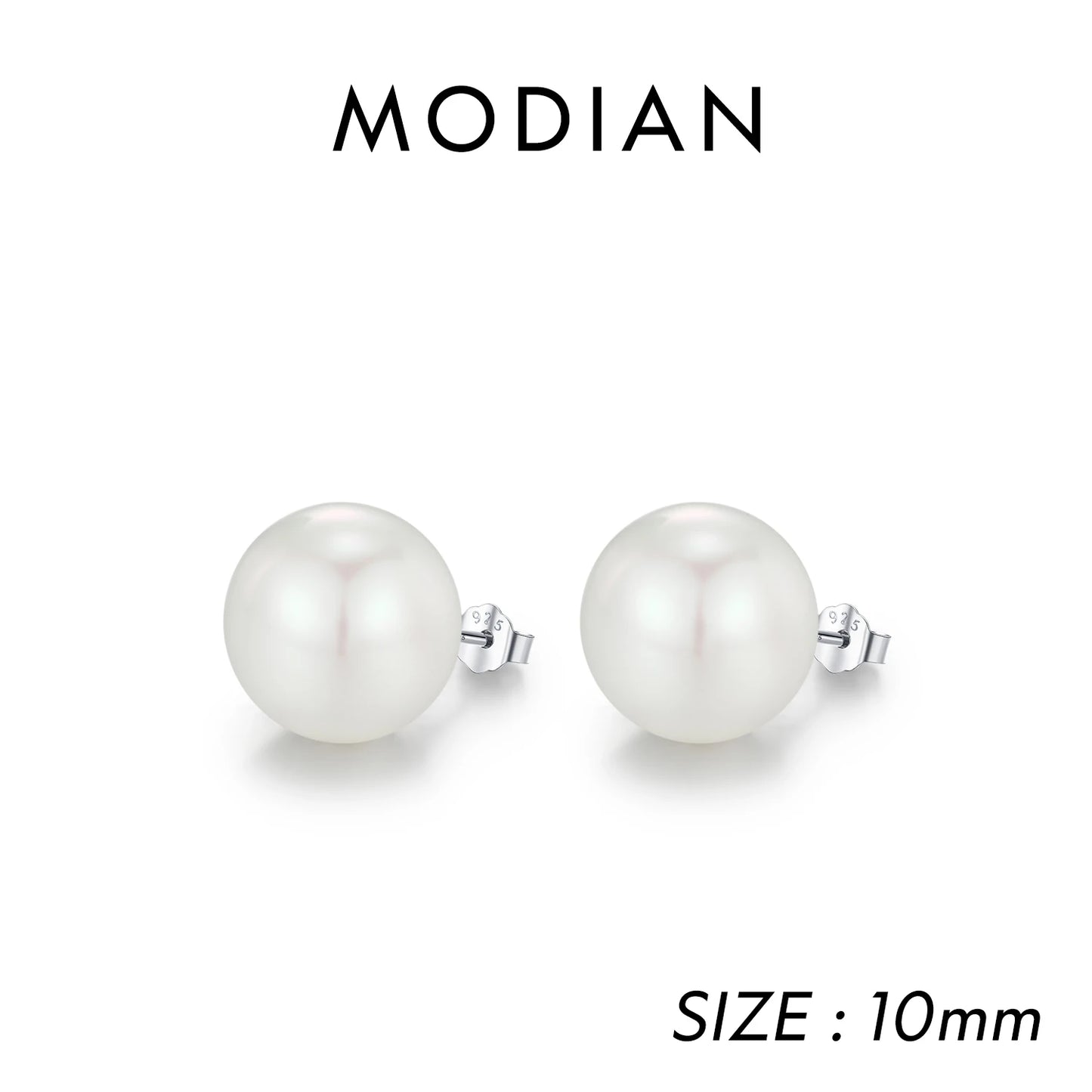 MODIAN 5 Sizes 925 Sterling Silver Elegant Crystal Pearl Stud Earrings Classic Basic Jewelry For Women Birthday Gifts