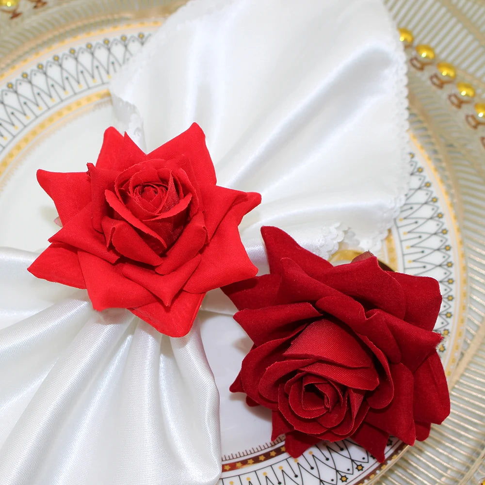 Hemasa 6Pcs Wedding Decoration Artificial Rose Flower Napkin Rings