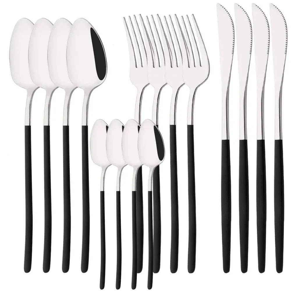 Hemasa 16Pcs Gold Dinnerware Stainless Steel Cutlery Set Knife Fork Tea Spoon Dinner Flatware Set Kitchen Silverware Tableware