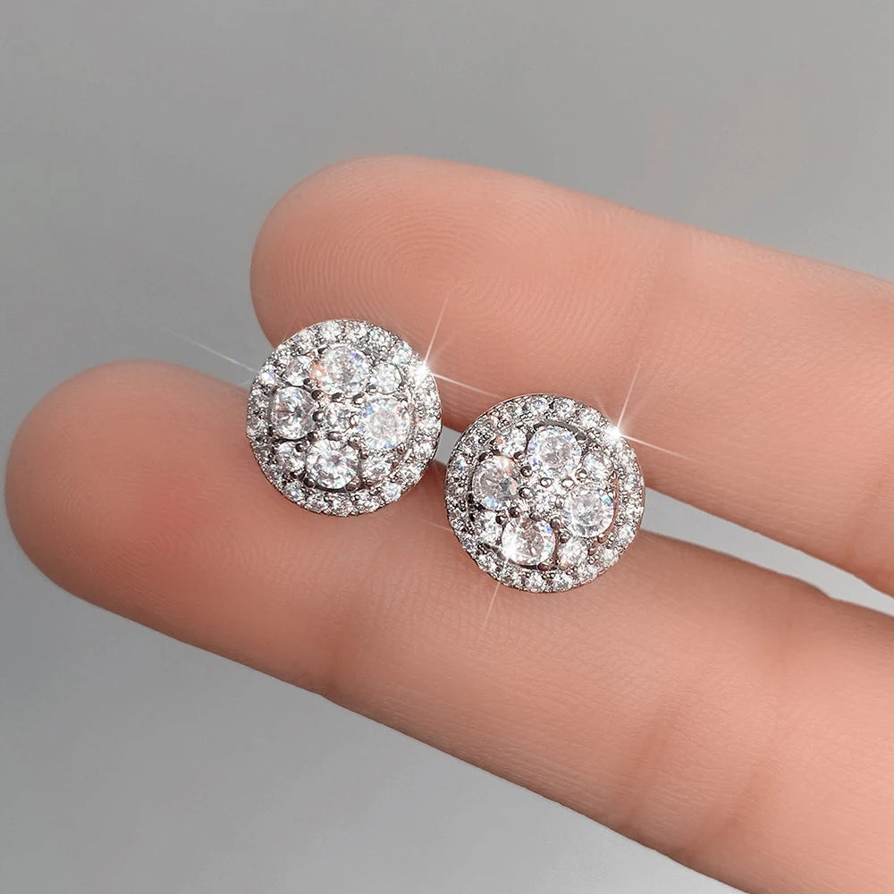 Tejesa Huitan Simple Versatile Women's Cubic Zirconia Stud Earrings Silver Color High Quality Ear Accessory Daily Wear Wedding Jewelry