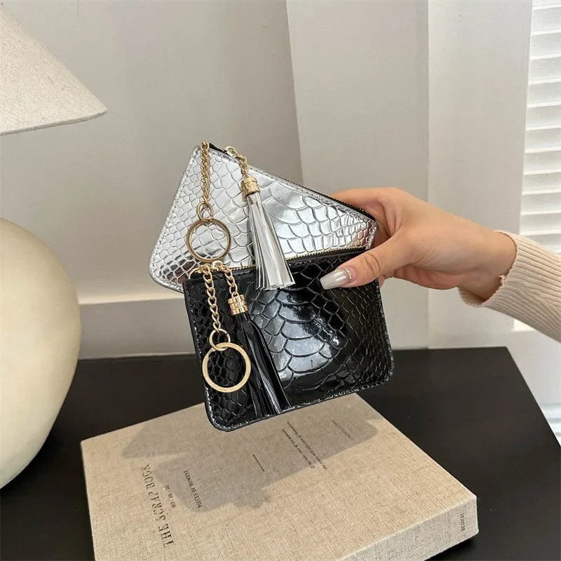 Fashion Print Glossy Mini Coin Wallet for Women Versatile Crocodile PU Portable Zipper Coin Purse ID Card Holder Key Coin Pouch