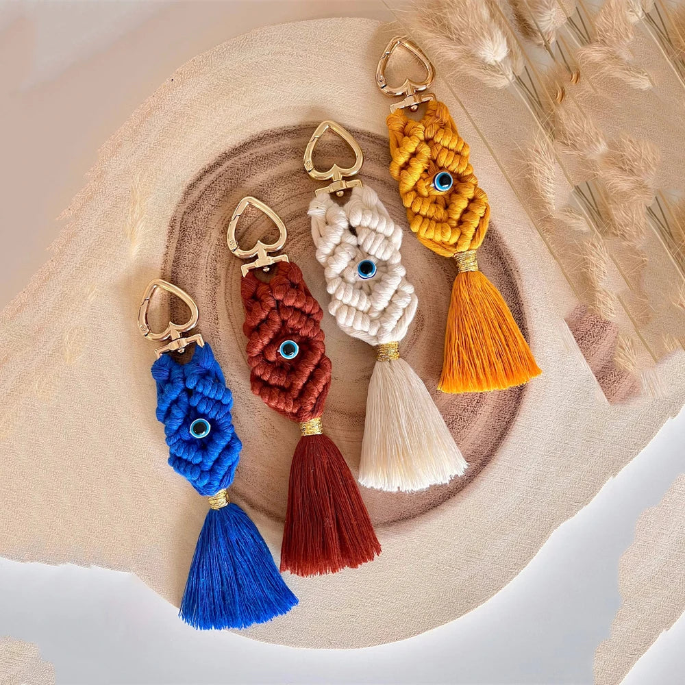Macrame Tassel  Blue Turkish Evil Eye Key Chain  Lucky Eye Keychain for Women Men Jewelry Pendant Bag Accessories Handmade Gift