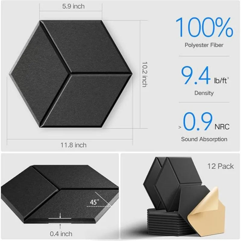 Tejesa Y-Lined Design Hexagonal Self-adhesive Acoustic Panels Sound Proof Foam Felt Board