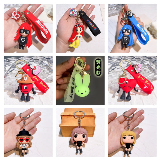 Cartoon Singer Karol G Keychain Heart Bad Rabbit Silicone Pendant Keyring Car Backpack Key Holder Kawaii Jewelry Gifts