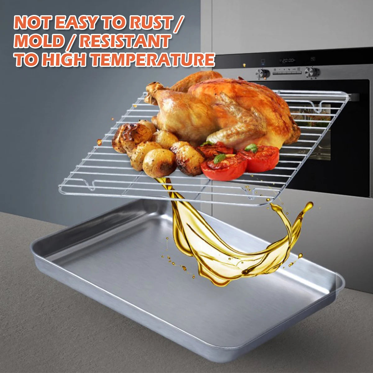 Tejesa 2pcs Baking Pan and Grill Oven Tray Drain Rack Cake Cheese Plate Display Stand for Home Kitchen Cooking Bake Gadget Cooling Rack