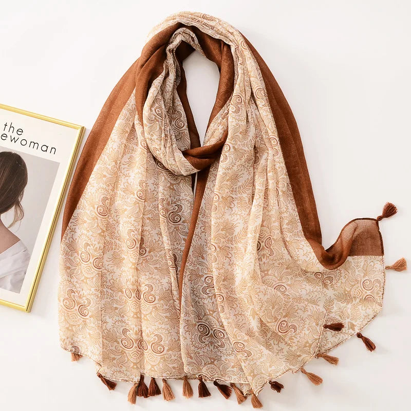 Tejesa Woman Shawl Fashion Design Tassel Cotton Scarf  /Floral Print Ladies Scarves