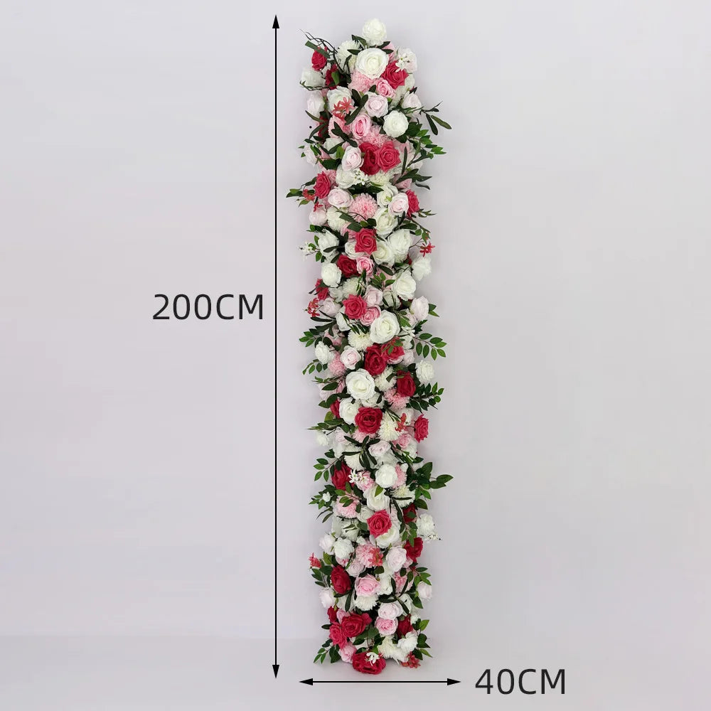 Pink White Series Artificial Flower Strip Wedding Table Runner Floral Arrangement Wedding Backdrop Decor Prop Arch Flower String