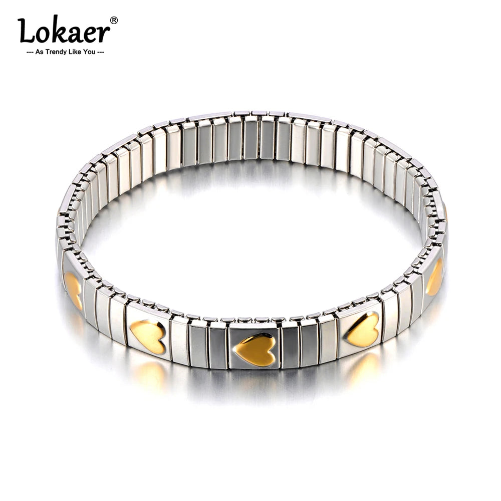 Lokaer 316L Stainless Steel CZ Crystal Elasticity Chain Bracelets For Women Real Gold Plated Trendy Waterproof Jewelry B23138