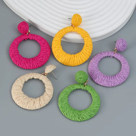 Boho Lafite Handwork Woven Round Earrings New Summer Classic Colored Modern Earrings For Women  Europe and America Jewelry2023