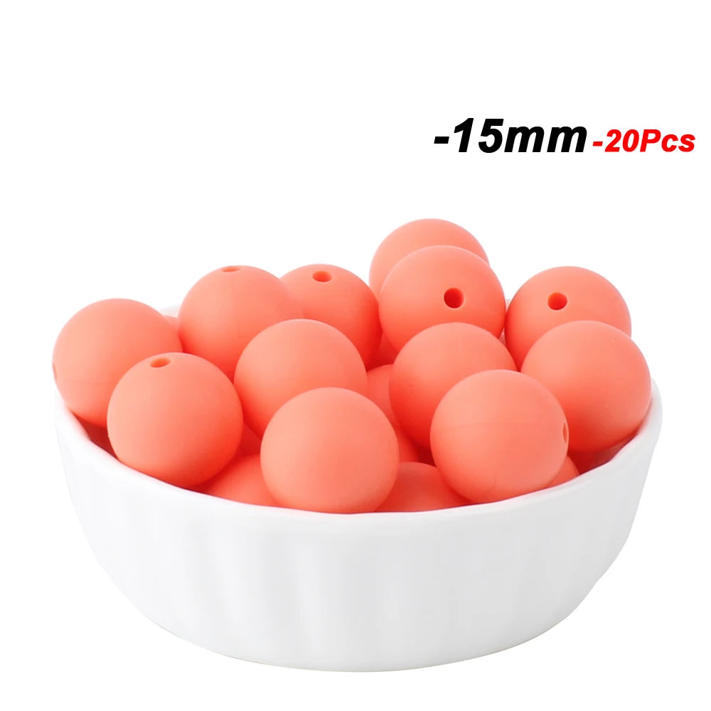 20pcs 15mm Baby Round Silicone Beads Food Grade DIY Teethers Toys Nipple Holder Pacifier Chain BPA Free Silicone Teething Beads
