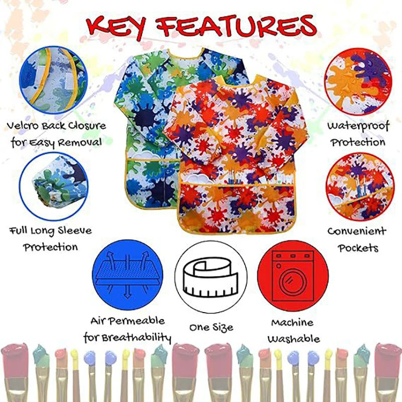 Hemasa  Art Waterproof Kids Art Smock Painting Apron Long Sleeve andPockets for Baking, Eating, Arts & Crafts