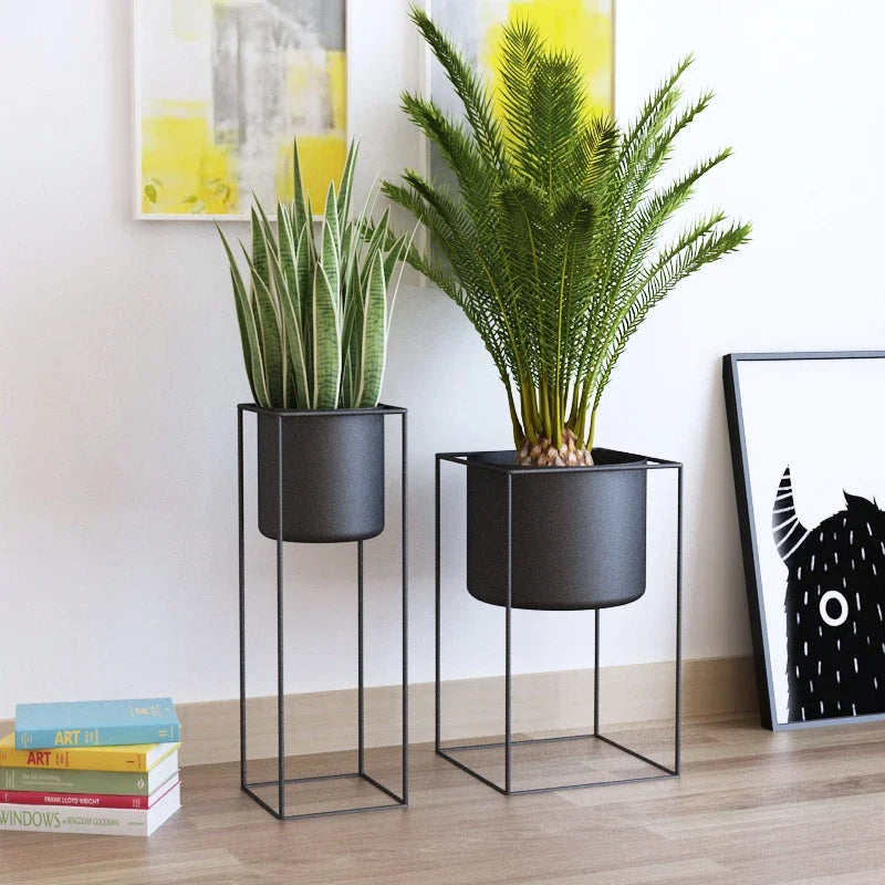 Gold Metal Plant Stands with Planters – Modern Tall Floor Stands for Indoor Plants, Living Room & Balcony Decor