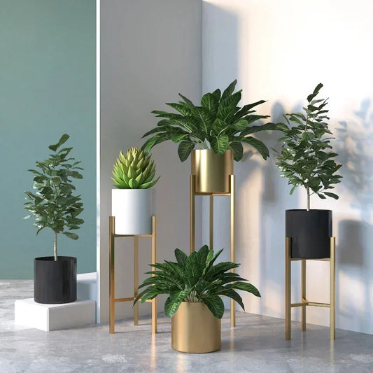 Aaa Nordic Minimalist Plant Shelves Golden Floor Flower Pots Indoor Metal Rack Combination With Stand For Flowers Three Colors