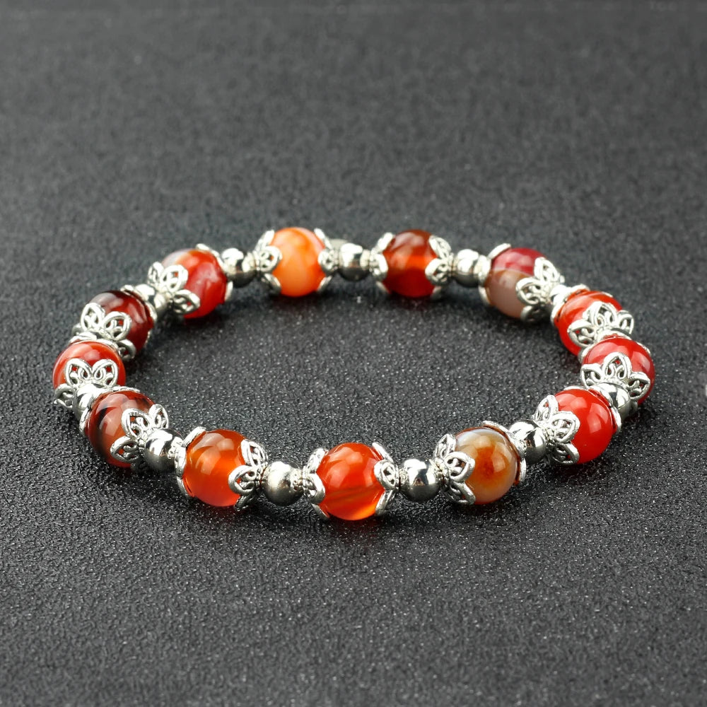 Charm 8mm Natural Striped Agate Opal Beads Bracelets Handmade Elastic Rope Bangles Yoga For Women Friends Jewelry Gifts Pulsera