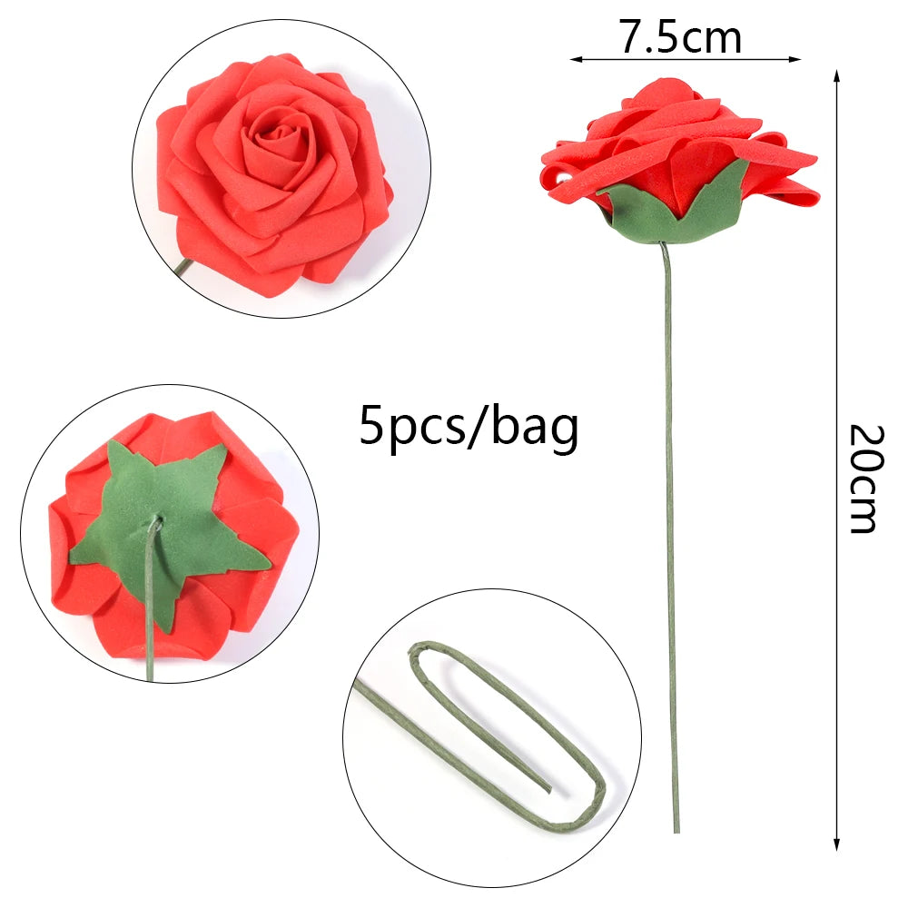 Tejesa 5/10/20Pcs Artificial Foam Rose Flowers 7.5cm PE Simulation Roses Fake Flower Bouquet for DIY Home Wedding Party Dceor Material