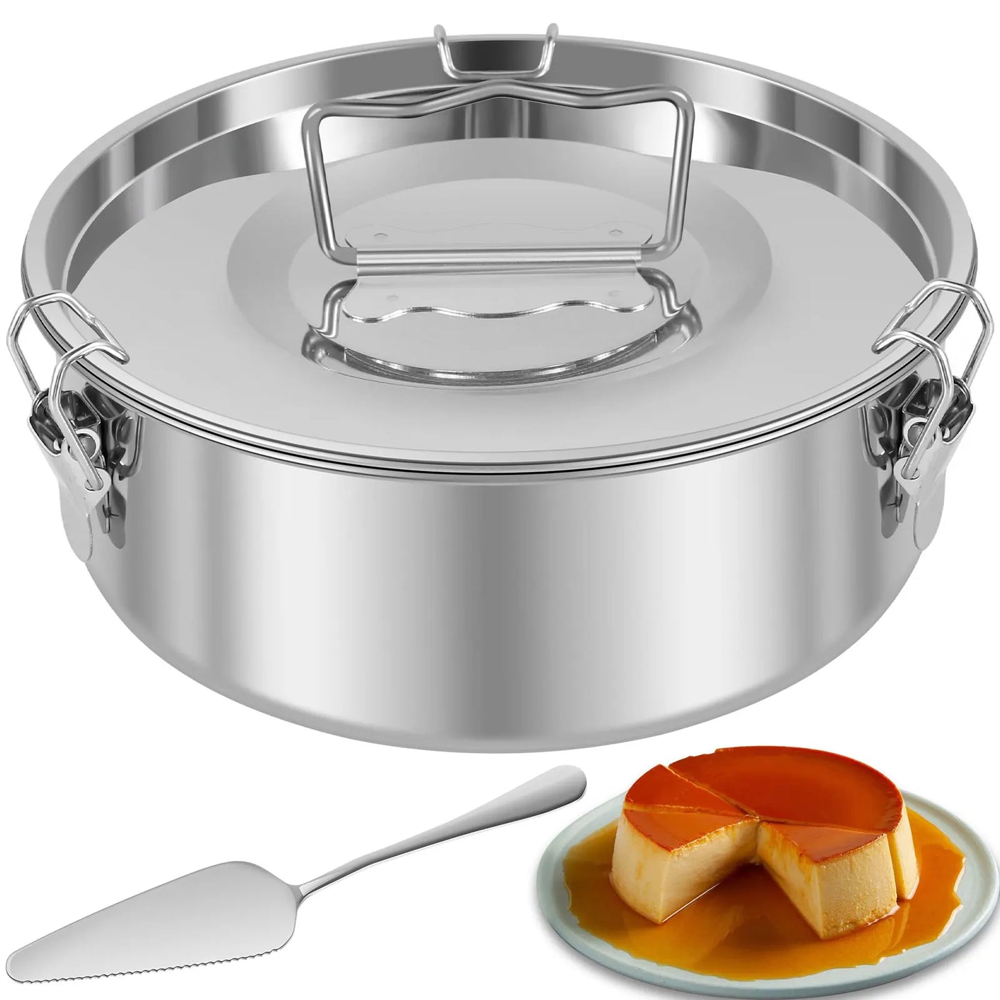 Tejesa 2/1 Tier Flan Pan Mold Breakfast Steamer Cake Baking Flan Pot for Chocolate Cupcake Pudding Large Capacity Lunch Box Dough Bowl