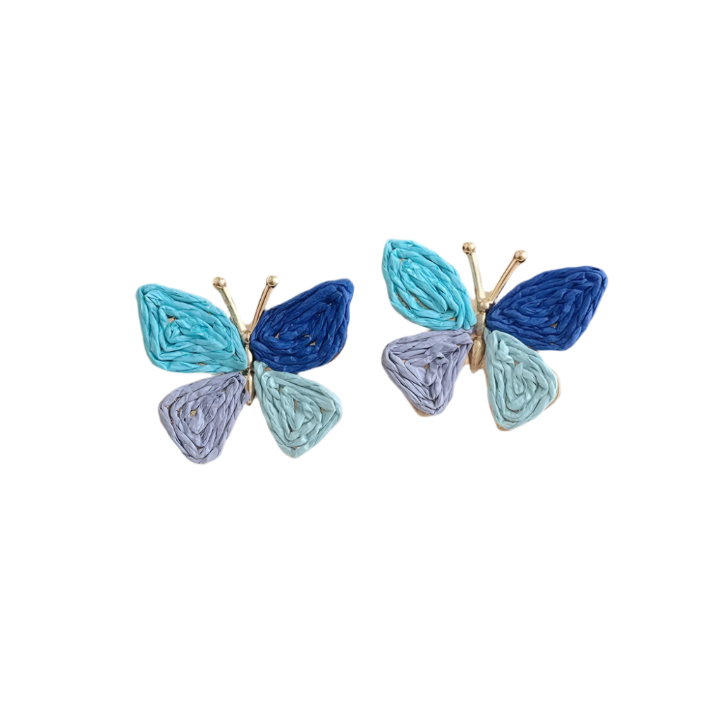 Hemasa Minar Bohemian Multicolor Rattan Knit Raffia Butterfly Wings Dangle Earrings for Women