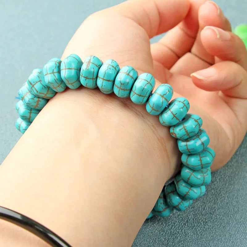 Turquoise Skull Bracelet Men Fine Jewelry Skulls Head Beads Elastic Beaded Bracelets Gemstone Bangle Women Male Gifts Accessorie