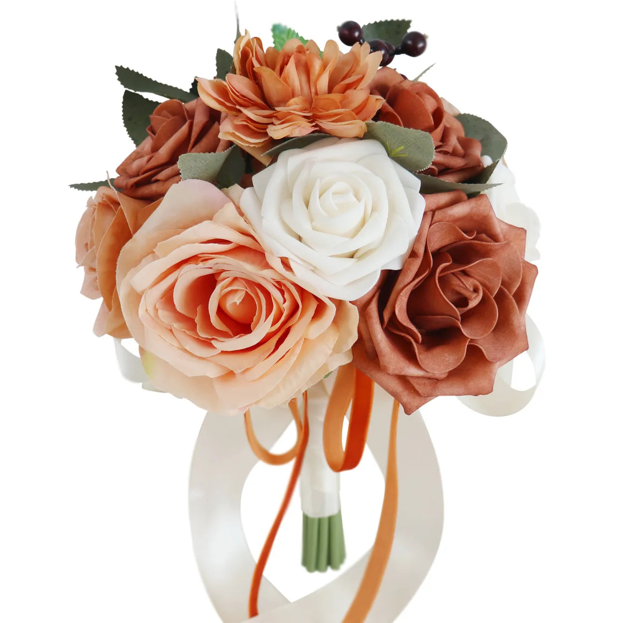 Tejesa Terracotta Bride Bridesmaid Bouquets 7 inch Artificial Rose Flower Tossing Bouquet for Fall Wedding Ceremony Decor
