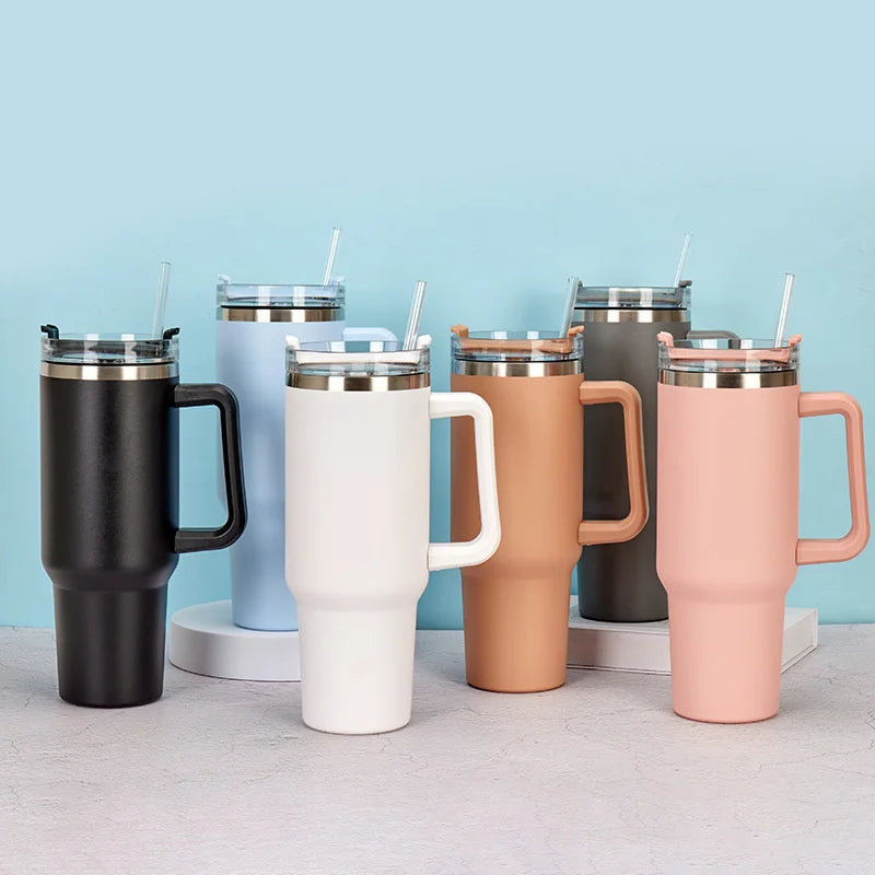 Hemasa 40oz Stainless Steel Insulated Water Bottle With Handle Drinking Cups Keeps Cold Tumbler With Lid Straw Mug for Summer Outdoor