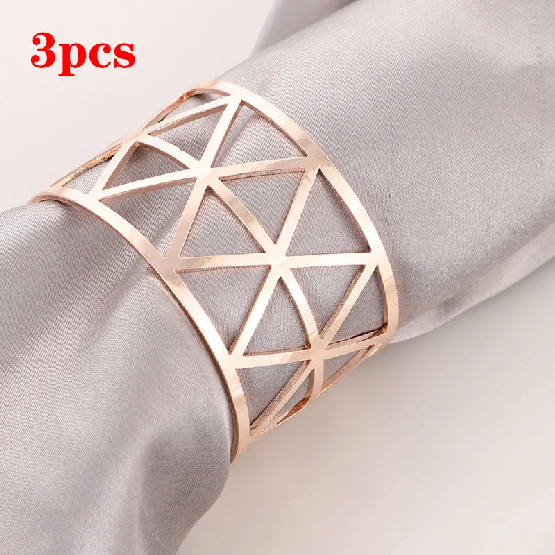 3/6/12Pcs Gold Silver Napkin Ring Hollow Paper Napkin Buckles Napkin Holder Birthday Wedding Christmas Party Decor Dinner Table