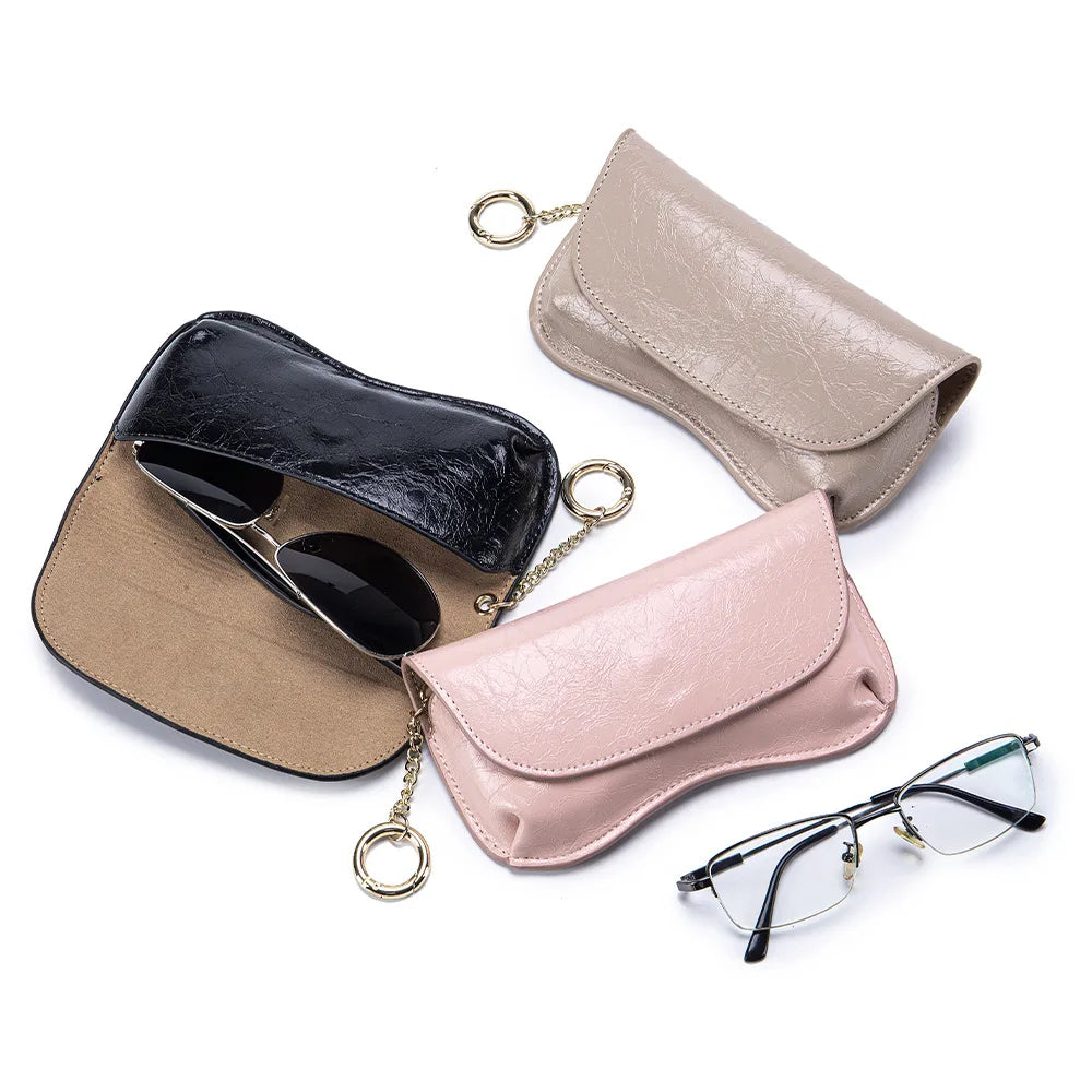 Tejesa Portable Leather Eye Glasses Cases for Women & Men Sunglass Case Unisex Travel Eyeglass Case with Hanging Hook